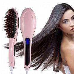 Электрическая расческа - выпрямитель Fast Hair Straightener, розовый